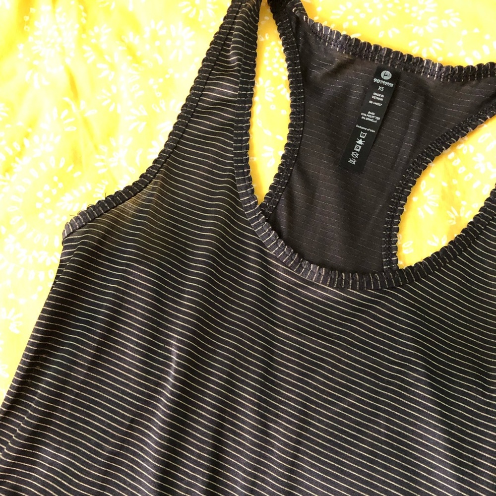 Black and white striped lightly metallic tank